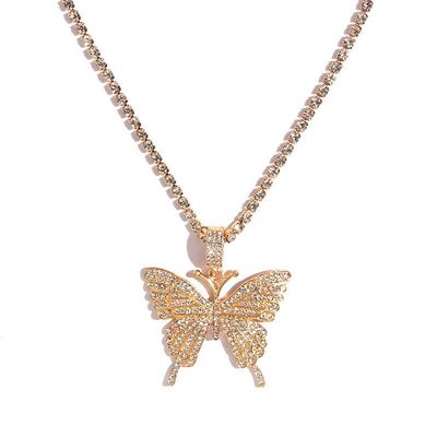 Asphire Sparking Rhinestone Butterfly Pendant Necklace Iced Out Butterfly Tassel Choker Necklaces Set Punk Shinny Tennis Chain Necklace for Women (Gold)