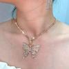 Asphire Sparking Rhinestone Butterfly Pendant Necklace Iced Out Butterfly Tassel Choker Necklaces Set Punk Shinny Tennis Chain Necklace for Women (Gold) view 2