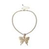 Asphire Sparking Rhinestone Butterfly Pendant Necklace Iced Out Butterfly Tassel Choker Necklaces Set Punk Shinny Tennis Chain Necklace for Women (Gold) view 3
