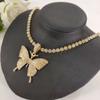 Asphire Sparking Rhinestone Butterfly Pendant Necklace Iced Out Butterfly Tassel Choker Necklaces Set Punk Shinny Tennis Chain Necklace for Women (Gold) view 4