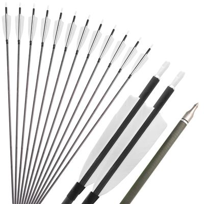 ZSHJGJR Archery Carbon Arrows 400 Spine Practice Target Hunting Arrows 33 inch for Recurve Bow Compound Bow with Removable Tips for Archery Bow Hunting Target Shooting Practice6/12pcs (12pcs, White)