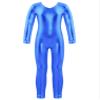 easyforever Kids Girls Shiny Metallic Camisole Leotard Ballet Dance Workout Full Length Unitard Jumpsuit Royal Blue Long Sleeves 12 Years view 1