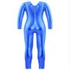 easyforever Kids Girls Shiny Metallic Camisole Leotard Ballet Dance Workout Full Length Unitard Jumpsuit Royal Blue Long Sleeves 12 Years view 2