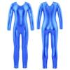 easyforever Kids Girls Shiny Metallic Camisole Leotard Ballet Dance Workout Full Length Unitard Jumpsuit Royal Blue Long Sleeves 12 Years view 3