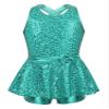 Agoky Girls Sequined Ballet Hip-Hop Jazz Latin Modern Tap Dress Street Stage Performance Costume Lake Green 13-14 view 1