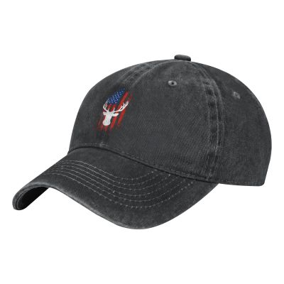 Unisex Americana Flag Deer Double Buckle Adjustable Cowboy Personality Retro Cowboy Hat Vintage Adjustable Hip Hop Baseball Caps Trucker Hat
