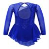 winying Girls Mock Neck Long Sleeves Tulle Splice Cut Out Back Roller Ice Figure Skating Dress Ballet Dancewear Royal Blue b 4 Years view 2