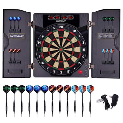 Electronic Dart Board LED Electric Digital Dart Boards for Adults with Cabinet with 12 Soft Tip Dartboard Set