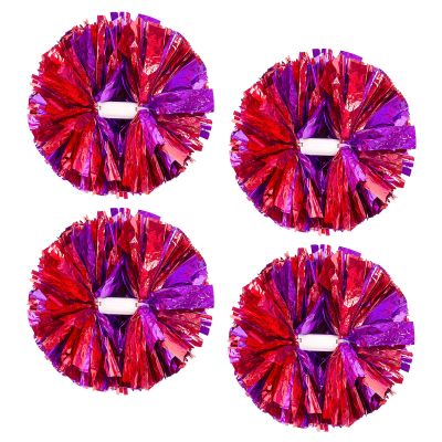 4Pcs Metallic Cheerleading Pom Poms, Creatiee 2 Pair Cheerleader Cheering Squad Pompoms for School Sports Dance Games Team Spirit Cheer (Purple Red)