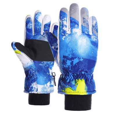 Kids Snow Ski Gloves for Winter Waterproof Boys Girls Ski Gloves Toddler Finger Mittens Blue