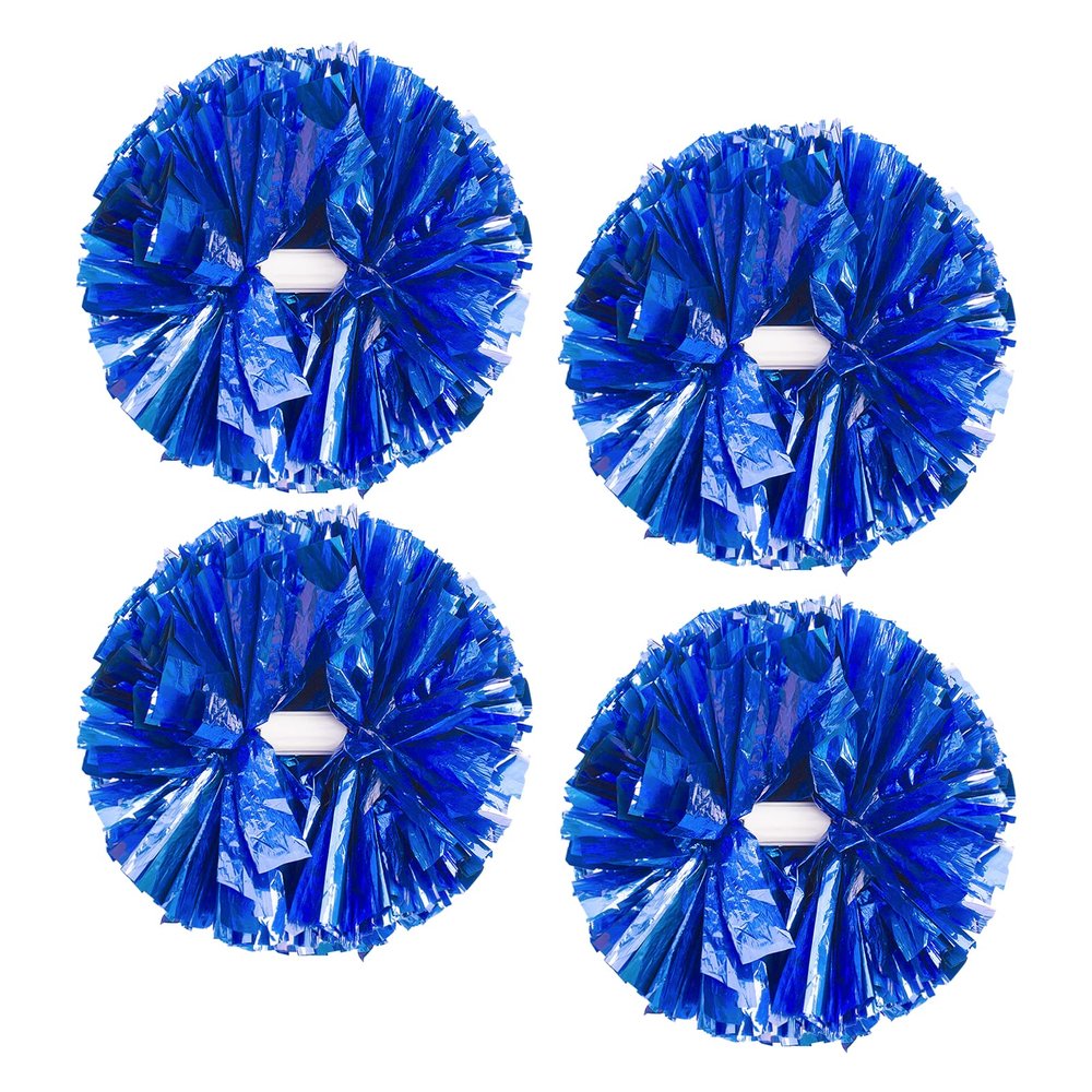 4Pcs Metallic Cheerleading Pom Poms, Creatiee 2 Pair Cheerleader Cheering Squad Pompoms for School Sports Dance Games Team Spirit Cheer (Blue)