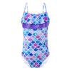 Hedmy Kids Girls One-Piece Mermaid Spaghetti Straps Swimsuit Criss Cross Bikini Swimwear Bathing Suits Colorful Fish Scales 6 Years view 1