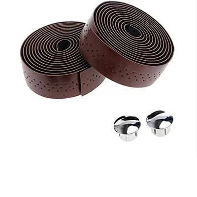 2 Rolls of Retro Bicycle Road Bike Sports Cork Handlebar Tape+ 2 Bar Plug Holes (Color : Brown a)