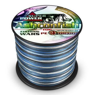 Ashconfish Braided Fishing Line- 4 Strands Super Strong PE Fishing Wire Heavy Tensile for Saltwater & Freshwater Fishing -Abrasion Resistant - Zero Stretch- 1000M/1093Yds 50LB Blue Camouflage