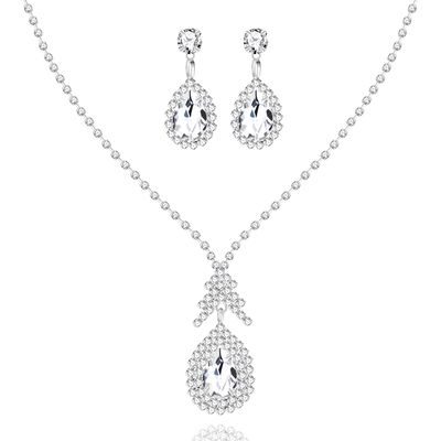 Uloveido Teardrop Necklace and Stud Dangle Earrings, Crystal Rhinestone Bridal Bridesmaid Jewelry Set, with Thank You Cards Y1658