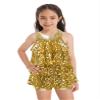 Fldy Kids Girls Shiny Sequins Leotard Dress Backless Dance Performance Costume for Hip Hop Jazz Stage Recital Gold 10 Years view 1
