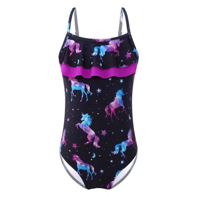 Hedmy Kids Girls One-Piece Mermaid Spaghetti Straps Swimsuit Criss Cross Bikini Swimwear Bathing Suits Black Horse 6 Years