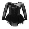 winying Girls Mock Neck Long Sleeves Tulle Splice Cut Out Back Roller Ice Figure Skating Dress Ballet Dancewear Black b 14 Years view 1