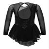 winying Girls Mock Neck Long Sleeves Tulle Splice Cut Out Back Roller Ice Figure Skating Dress Ballet Dancewear Black b 14 Years view 2