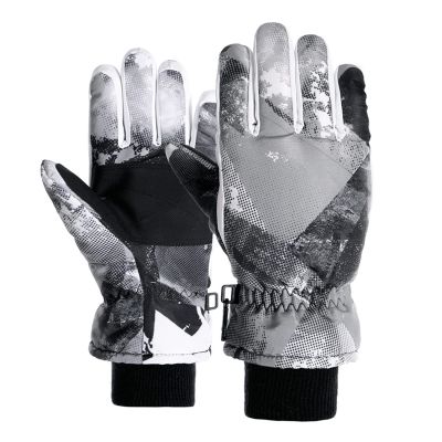 Kids Snow Ski Gloves for Winter Waterproof Boys Girls Ski Gloves Toddler Finger Mittens Black