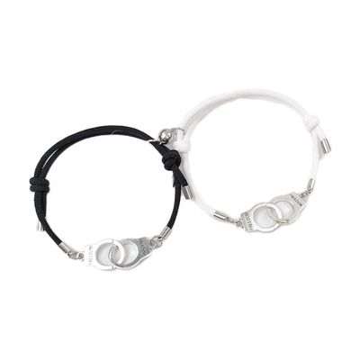 COLORFUL BLING Couples Bracelets Long Distance Mutual Attraction Relationship Key Lock Heart Bracelet Set Matching Rope for Women Men Lovers Gifts-Handcuff