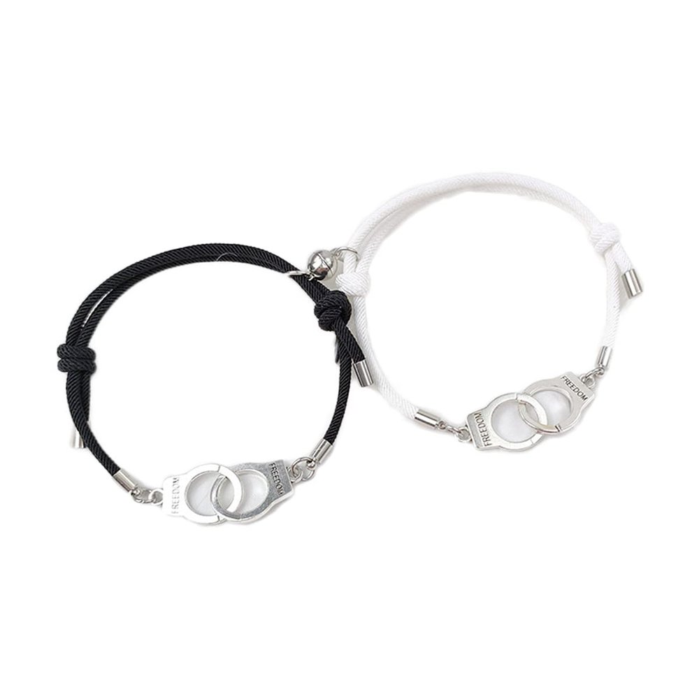 COLORFUL BLING Couples Bracelets Long Distance Mutual Attraction Relationship Key Lock Heart Bracelet Set Matching Rope for Women Men Lovers Gifts-Handcuff