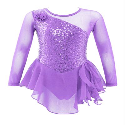 Agoky Kids Girls Sequins Figure Ice Skating Dress Hollow Back Mesh Gymnastics Leotard Wrap Skirt Ballet Lyrical Dance Costume Light Purple 6 Years