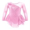 Agoky Kids Girls Sequins Figure Ice Skating Dress Hollow Back Mesh Gymnastics Leotard Wrap Skirt Ballet Lyrical Dance Costume Pink 12 Years view 1