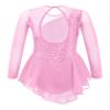 Agoky Kids Girls Sequins Figure Ice Skating Dress Hollow Back Mesh Gymnastics Leotard Wrap Skirt Ballet Lyrical Dance Costume Pink 12 Years view 2
