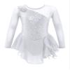 Agoky Kids Girls Sequins Figure Ice Skating Dress Hollow Back Mesh Gymnastics Leotard Wrap Skirt Ballet Lyrical Dance Costume White 12 Years view 1
