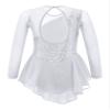 Agoky Kids Girls Sequins Figure Ice Skating Dress Hollow Back Mesh Gymnastics Leotard Wrap Skirt Ballet Lyrical Dance Costume White 12 Years view 2