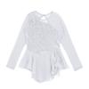 Agoky Kids Girls Sequins Figure Ice Skating Dress Hollow Back Mesh Gymnastics Leotard Wrap Skirt Ballet Lyrical Dance Costume White 12 Years view 3
