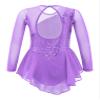 Agoky Kids Girls Sequins Figure Ice Skating Dress Hollow Back Mesh Gymnastics Leotard Wrap Skirt Ballet Lyrical Dance Costume Light Purple 14 Years view 2