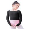 Daydance Boat Neck Black Girls Dance Sweater Long Sleeve Ballet Warm Up Crop Top for with Thumb Holes, A Size Up view 1