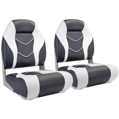 NORTHCAPTAIN Deluxe Marine High Back Folding Boat Seat,Stainless Steel Screws Included,White/Charcoal(2 Seats)