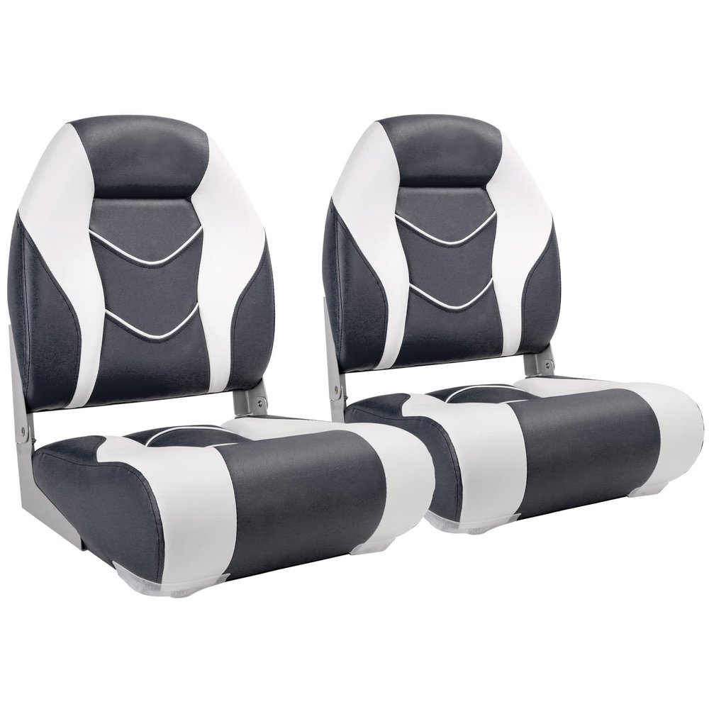 NORTHCAPTAIN Deluxe Marine High Back Folding Boat Seat,Stainless Steel Screws Included,White/Charcoal(2 Seats)