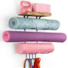 VINAEMO Yoga Mat Holder Accessories Wall Mount Organizer Storage Decor Foam Roller and Towel Storage Rack with 4 Hooks and Wooden Shelves Yoga Mats Rack Resistance Bands for Home Gym School Office view 1