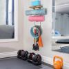 VINAEMO Yoga Mat Holder Accessories Wall Mount Organizer Storage Decor Foam Roller and Towel Storage Rack with 4 Hooks and Wooden Shelves Yoga Mats Rack Resistance Bands for Home Gym School Office view 4