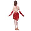 ABAFIP Women Halter Fringe Sequin Tassel Latin Tango Salsa Rumba Stage Ballroom Flapper Dress with Gloves Set Red One Size view 3