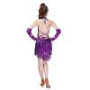 ABAFIP Women Halter Fringe Sequin Tassel Latin Tango Salsa Rumba Stage Ballroom Flapper Dress with Gloves Set Purple One Size view 3
