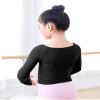 Daydance Knit Black Girls Ballet Sweaters Pullover Boat Neck Dance Crop Top for Leotards, A Size Up view 2