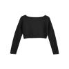 Daydance Knit Black Girls Ballet Sweaters Pullover Boat Neck Dance Crop Top for Leotards, A Size Up view 4