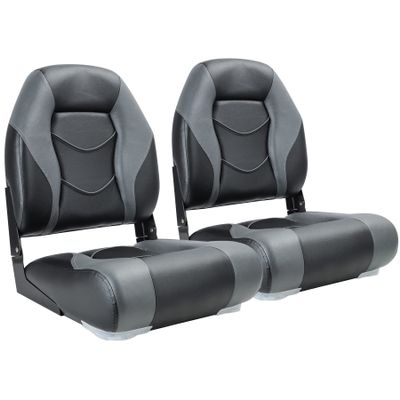 NORTHCAPTAIN Deluxe Marine High Back Folding Boat Seat,Stainless Steel Screws Included,Dark Grey/Black(2 Seats)