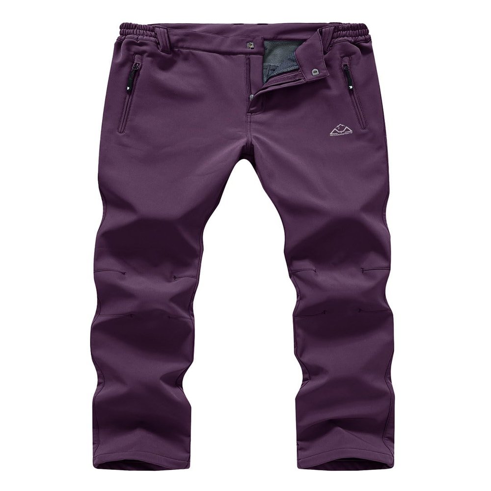 YSENTO Women's Fleece Lined Pants Winter Snow Ski Waterproof Insulated Softshell Hiking Mountain Pants Purple Size XL