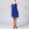 ABAFIP Womens Sequin Tassel Dance Costume Dress Glitter Sparkle Latin Salsa Dress Ballroom Dancewear Royal Blue Medium view 4