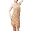 ABAFIP Womens Sequin Tassel Dance Costume Dress Glitter Sparkle Latin Salsa Dress Ballroom Dancewear Gold Large view 2