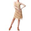 ABAFIP Womens Sequin Tassel Dance Costume Dress Glitter Sparkle Latin Salsa Dress Ballroom Dancewear Gold Large view 3