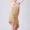 ABAFIP Womens Sequin Tassel Dance Costume Dress Glitter Sparkle Latin Salsa Dress Ballroom Dancewear Gold Large view 4