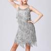 ABAFIP Womens Sequin Tassel Dance Costume Dress Glitter Sparkle Latin Salsa Dress Ballroom Dancewear Grey X-Large view 3