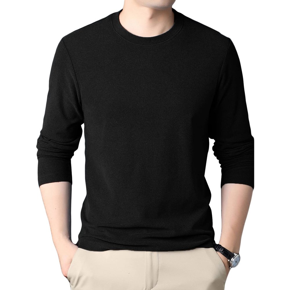 Men's Ultra Soft Thermal Tee Compression Baselayer Crew Neck Solid Top Fleece Lined Long Sleeve Heavyweight T Shirt (Black,XX-Large)